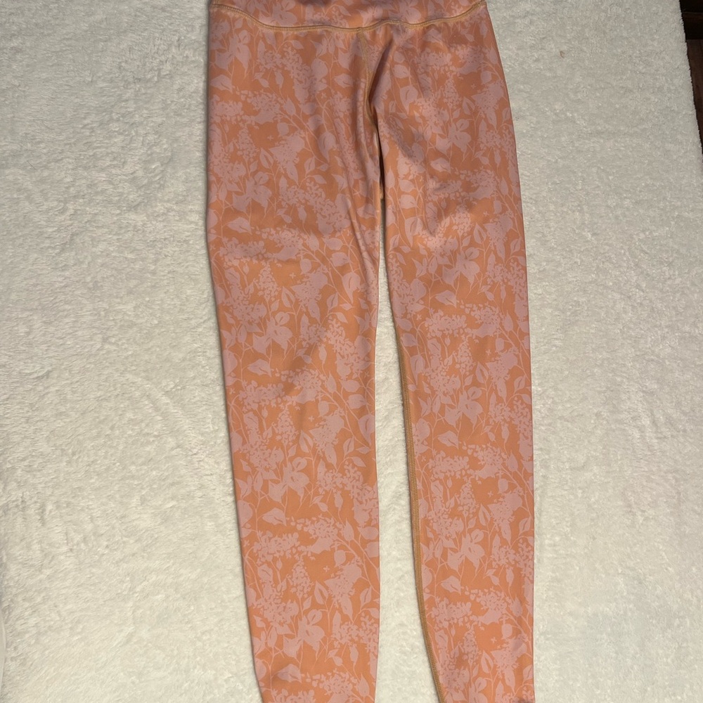 WILO Women’s S Floral Print High Rise Full Length Leggings Peach Pink